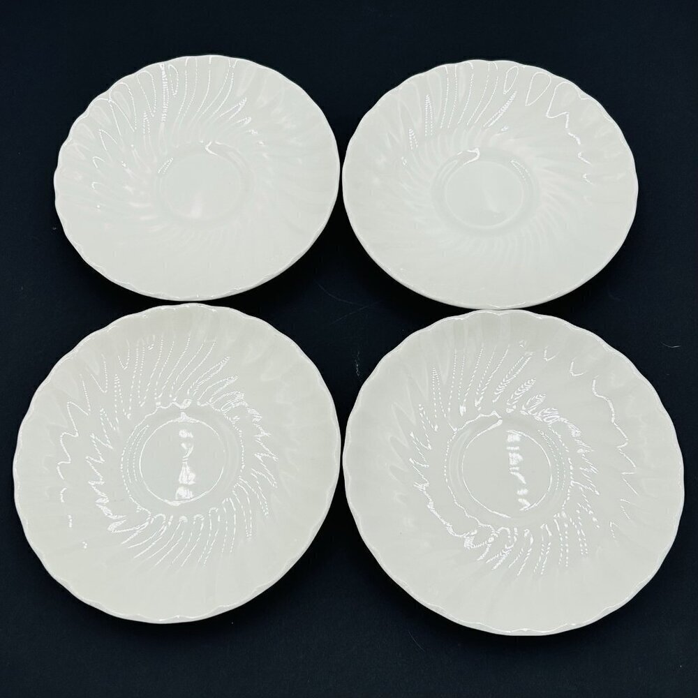 Johnson Brothers White Regency Swirl Ironstone Teacup Saucers England Set Of 4 - Picture 1 of 13